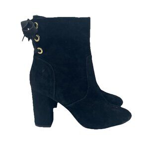 Tommy Hilfiger Shoes Womens Size 7.5 M Black Suede Leather Heeled Boots Zip Lace